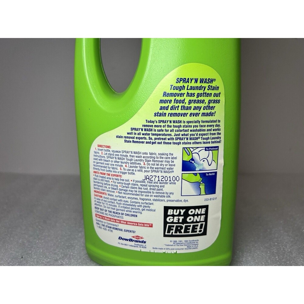 Vintage 1994 Dow Spray n Wash Laundry Stain Remover Spray 32 oz Made In USA - Picture 3 of 6